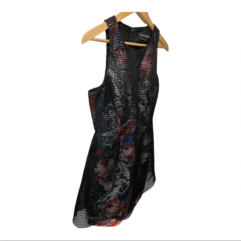 SACHIN AND BABI ROSA BLACK OVERLAY FLORAL SLEEVELESS FIT AND FLARE DRESS - Picture 5 of 15